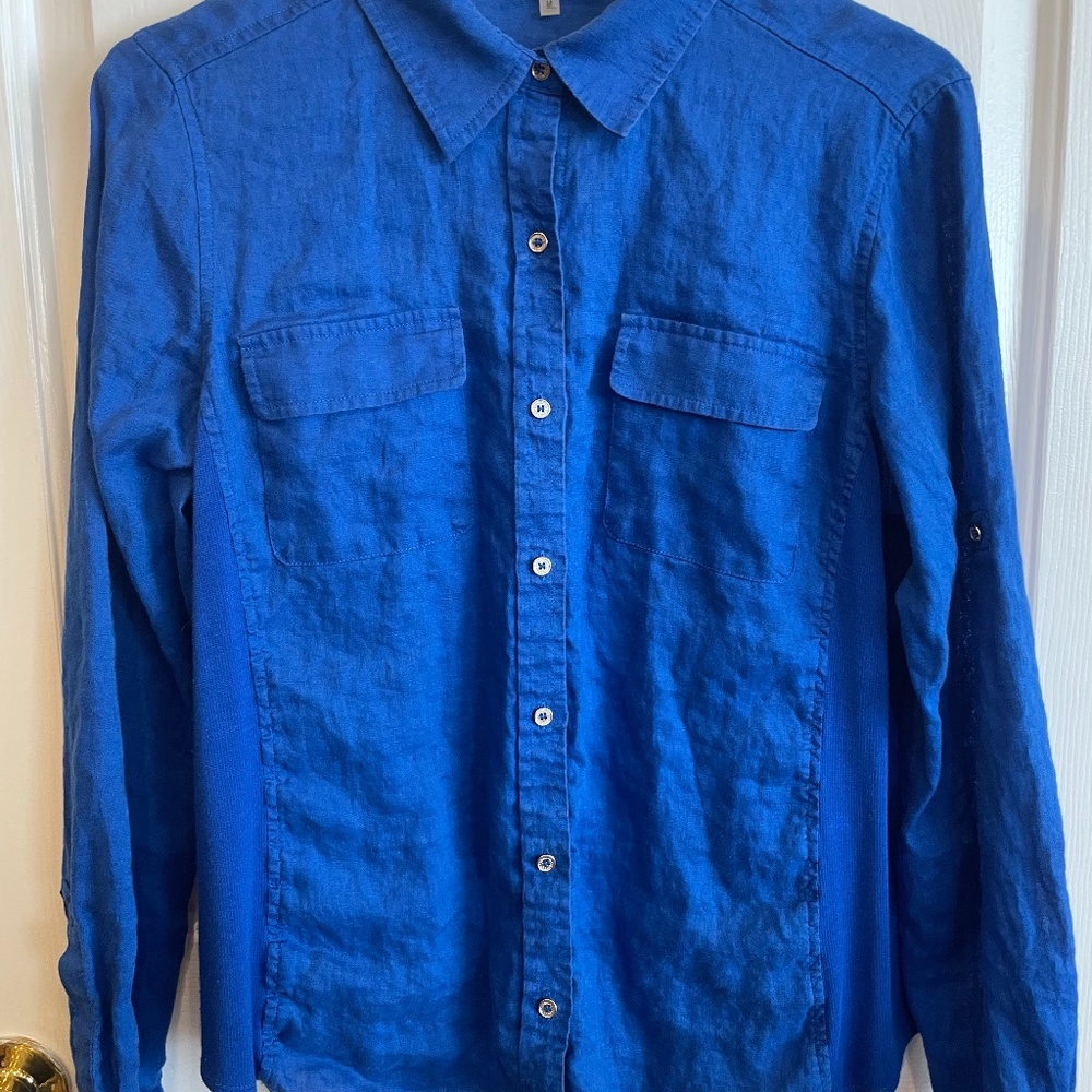 Calvin Klein Ladies Button Down Linen Size M Blue